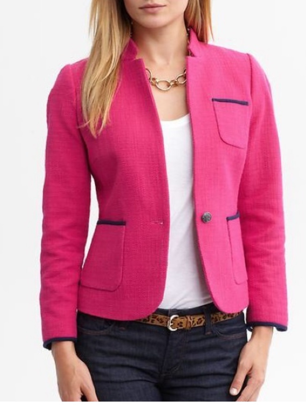 Banana Republic Maui Rose Tweed Blazer Hot Pink sz 0